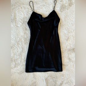 Alice and Olivia black satin cowl neck mini dress size 2 NWT